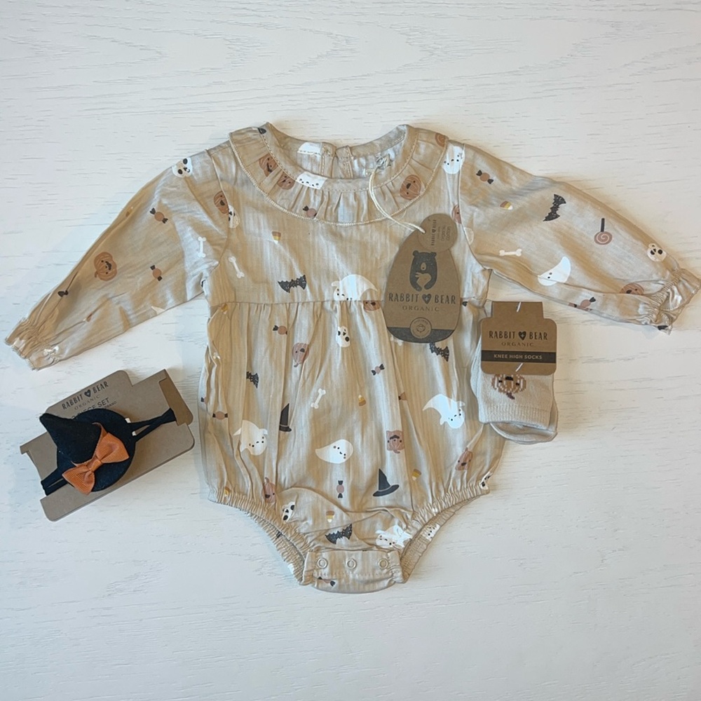Rabbit + Bear Organic Cotton Halloween Bubble Romper 3-6 months
